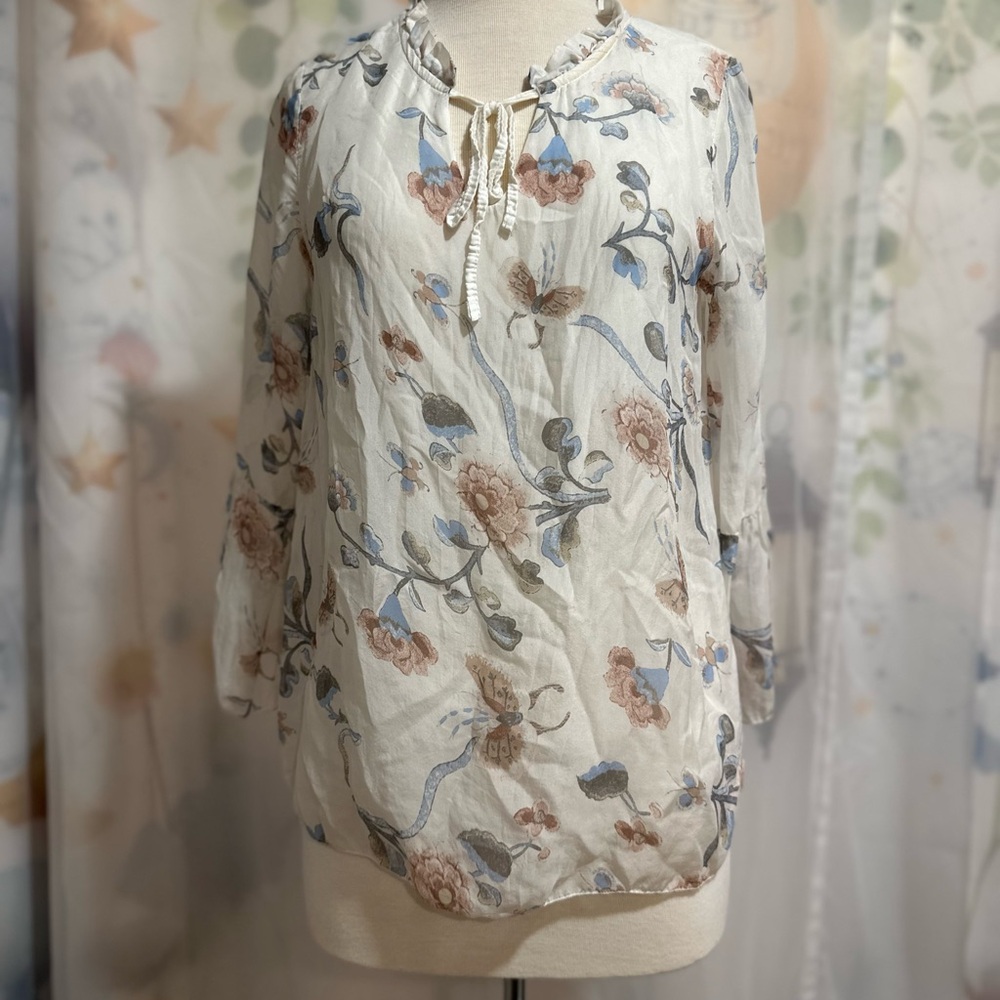 Angela Moda Floral Print 100% Silk Blouse